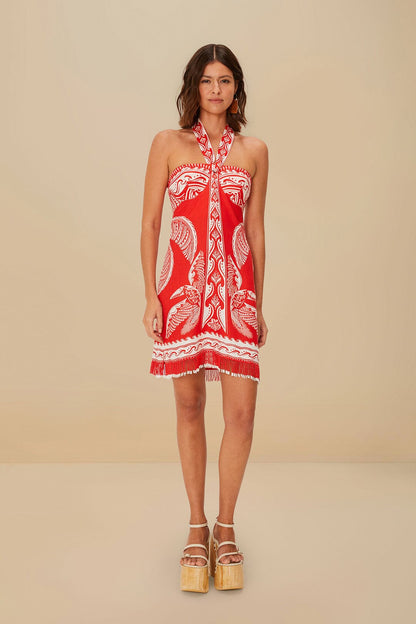 Red Majestic Coconut Tree Euroflax™ Premium Linen Mini Dress | FARM Rio On Sale