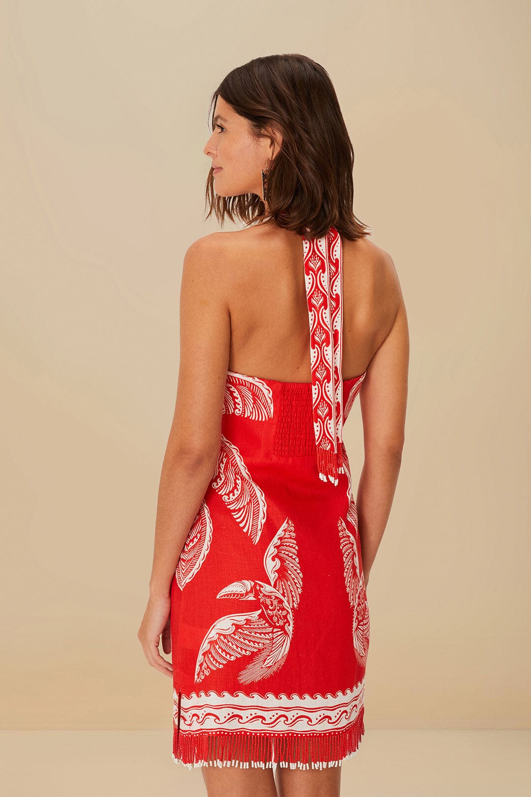 Red Majestic Coconut Tree Euroflax™ Premium Linen Mini Dress | FARM Rio On Sale