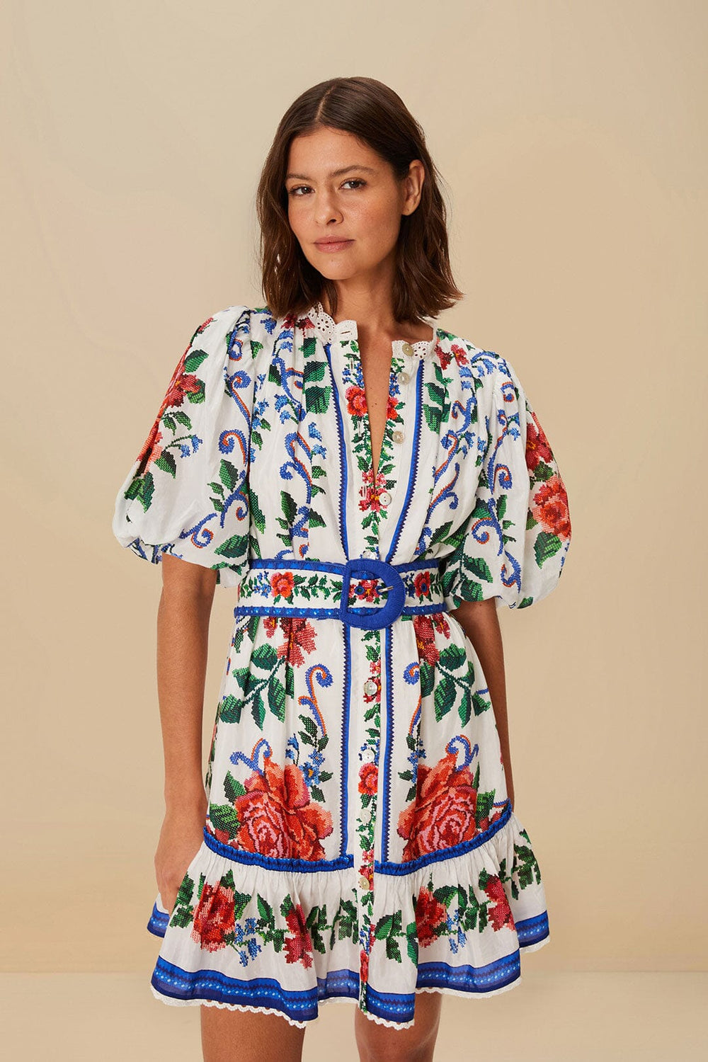 Off-White Flower Tapestry Mini Dress | FARM Rio Online