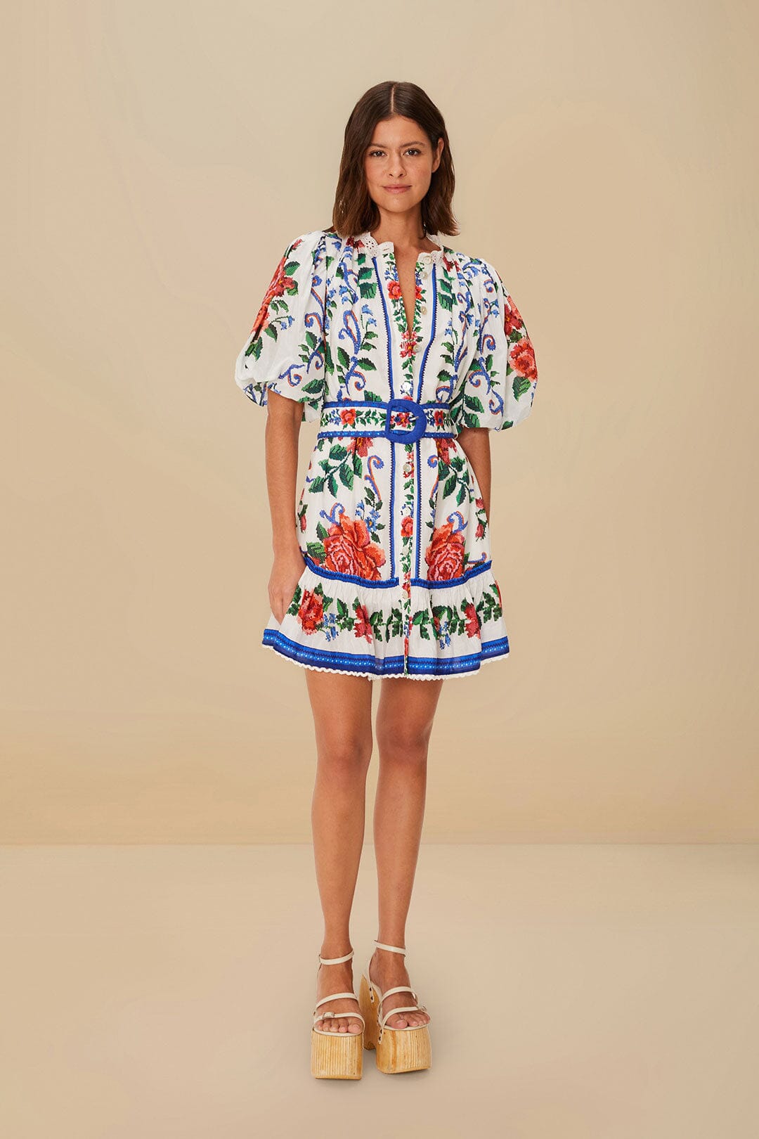Off-White Flower Tapestry Mini Dress | FARM Rio Online