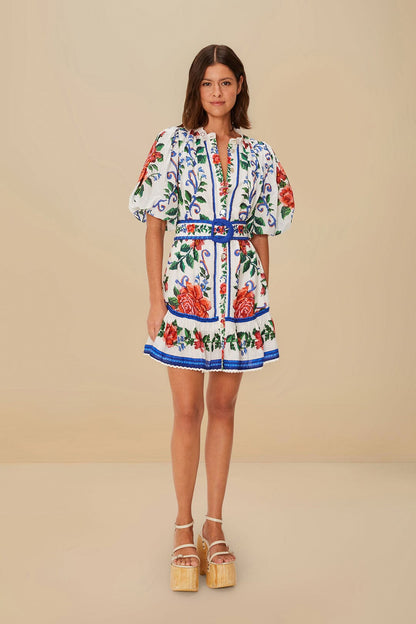 Off-White Flower Tapestry Mini Dress | FARM Rio Online