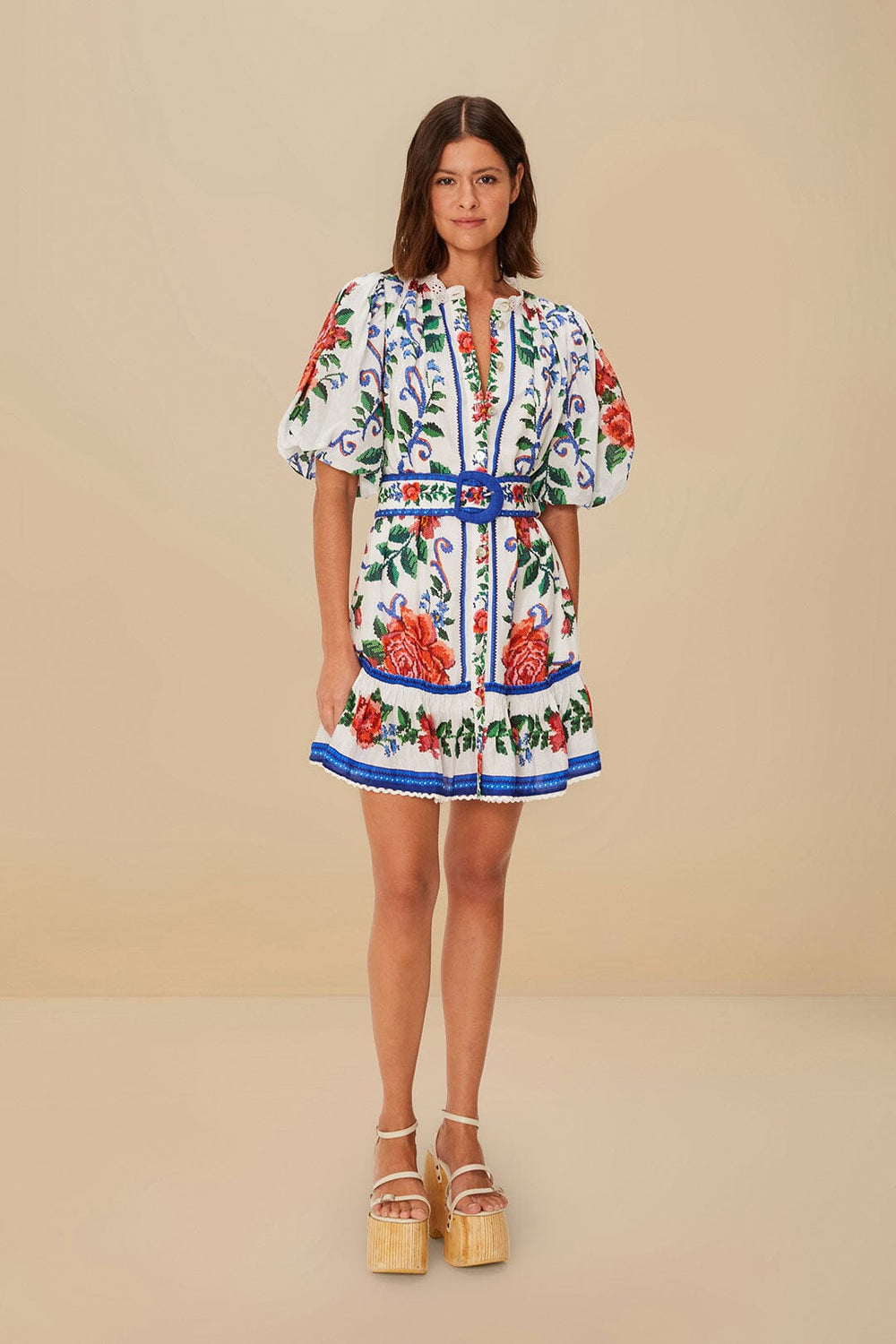 Off-White Flower Tapestry Mini Dress | FARM Rio Online