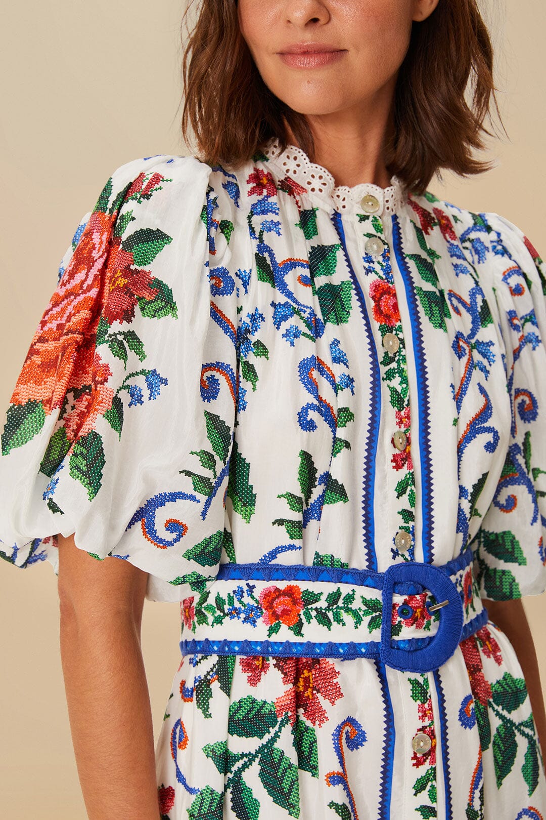 Off-White Flower Tapestry Mini Dress | FARM Rio Online