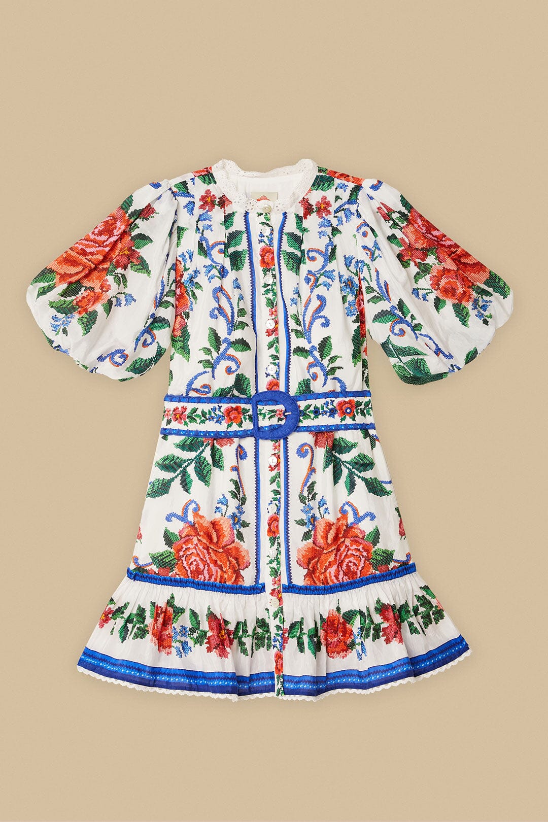 Off-White Flower Tapestry Mini Dress | FARM Rio Online