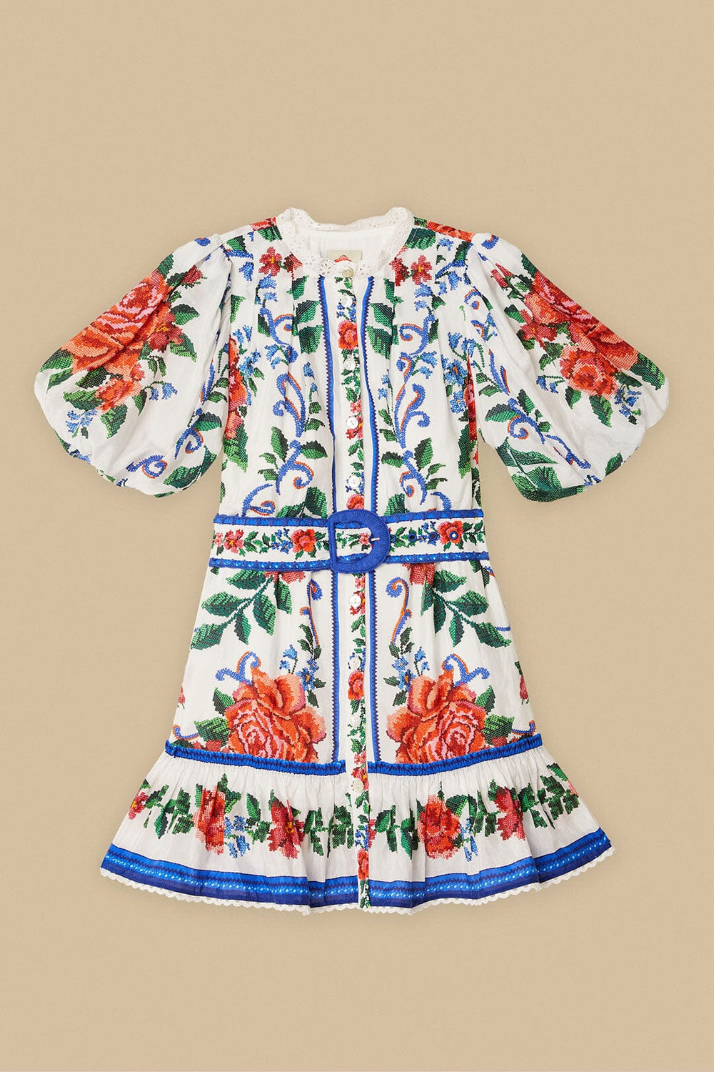 Off-White Flower Tapestry Mini Dress | FARM Rio Online