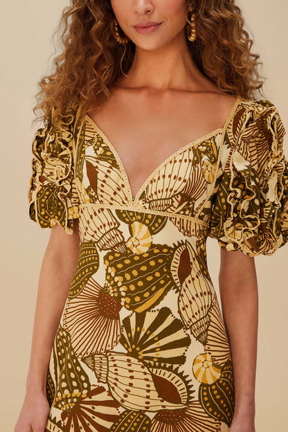 Sand Shell Mix LENZING™ ECOVERO™ Viscose Mini Dress | FARM Rio Near Me