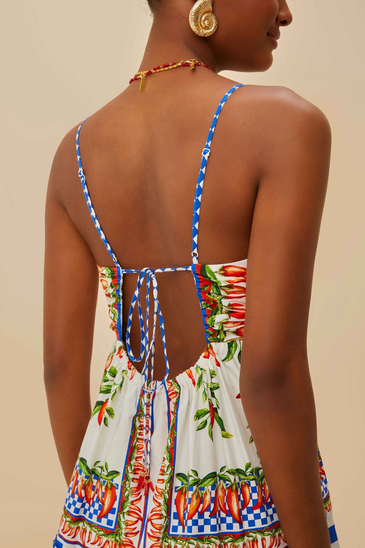 Off-White Picnic Peppers Ainika Organic Cotton Mini Dress | FARM Rio For Sale