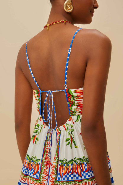 Off-White Picnic Peppers Ainika Organic Cotton Mini Dress | FARM Rio For Sale