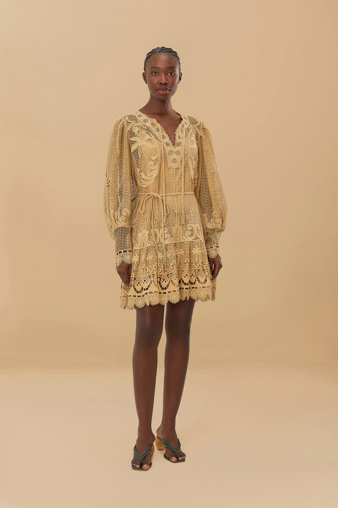 Sand Tropical Flight Guipure Mini Dress | FARM Rio For Sale