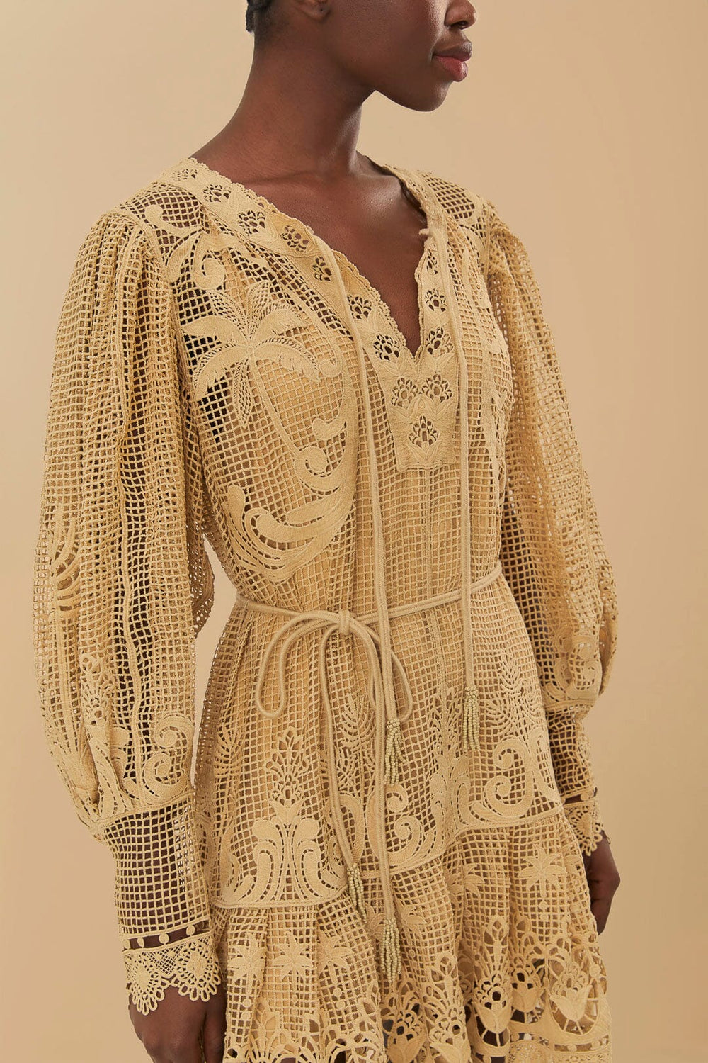 Sand Tropical Flight Guipure Mini Dress | FARM Rio For Sale