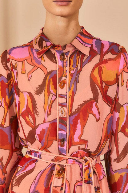 Rose Wild Horses Long Sleeve Mini Dress | FARM Rio