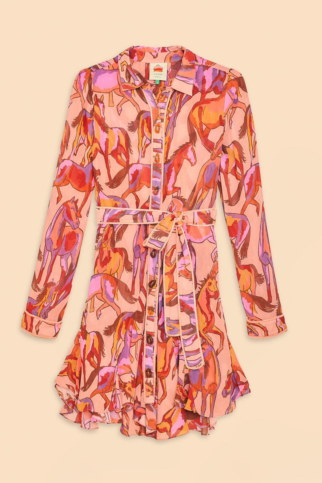 Rose Wild Horses Long Sleeve Mini Dress | FARM Rio