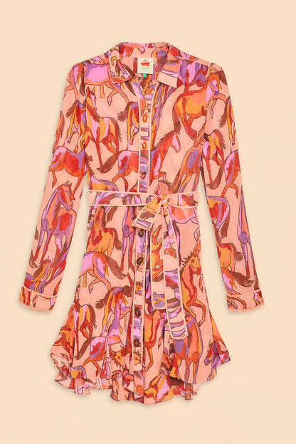 Rose Wild Horses Long Sleeve Mini Dress | FARM Rio