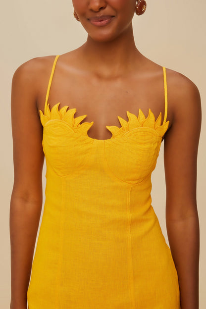 Yellow Sunrise Cup Euroflax™ Premium Linen Mini Dress | FARM Rio Online