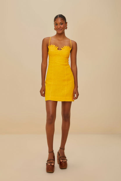 Yellow Sunrise Cup Euroflax™ Premium Linen Mini Dress | FARM Rio Online