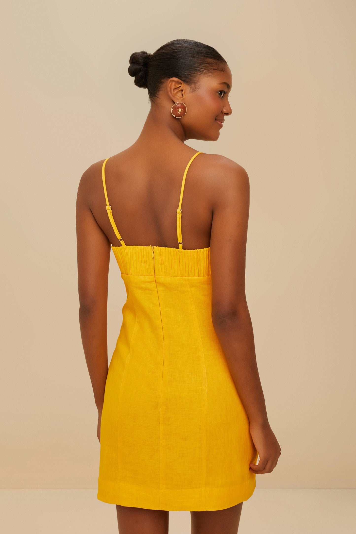 Yellow Sunrise Cup Euroflax™ Premium Linen Mini Dress | FARM Rio Online