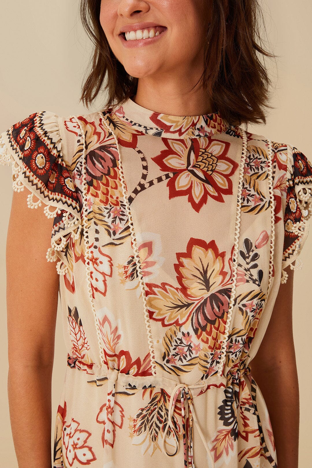 Sand Aura Floral Mini Dress | FARM Rio For Sale