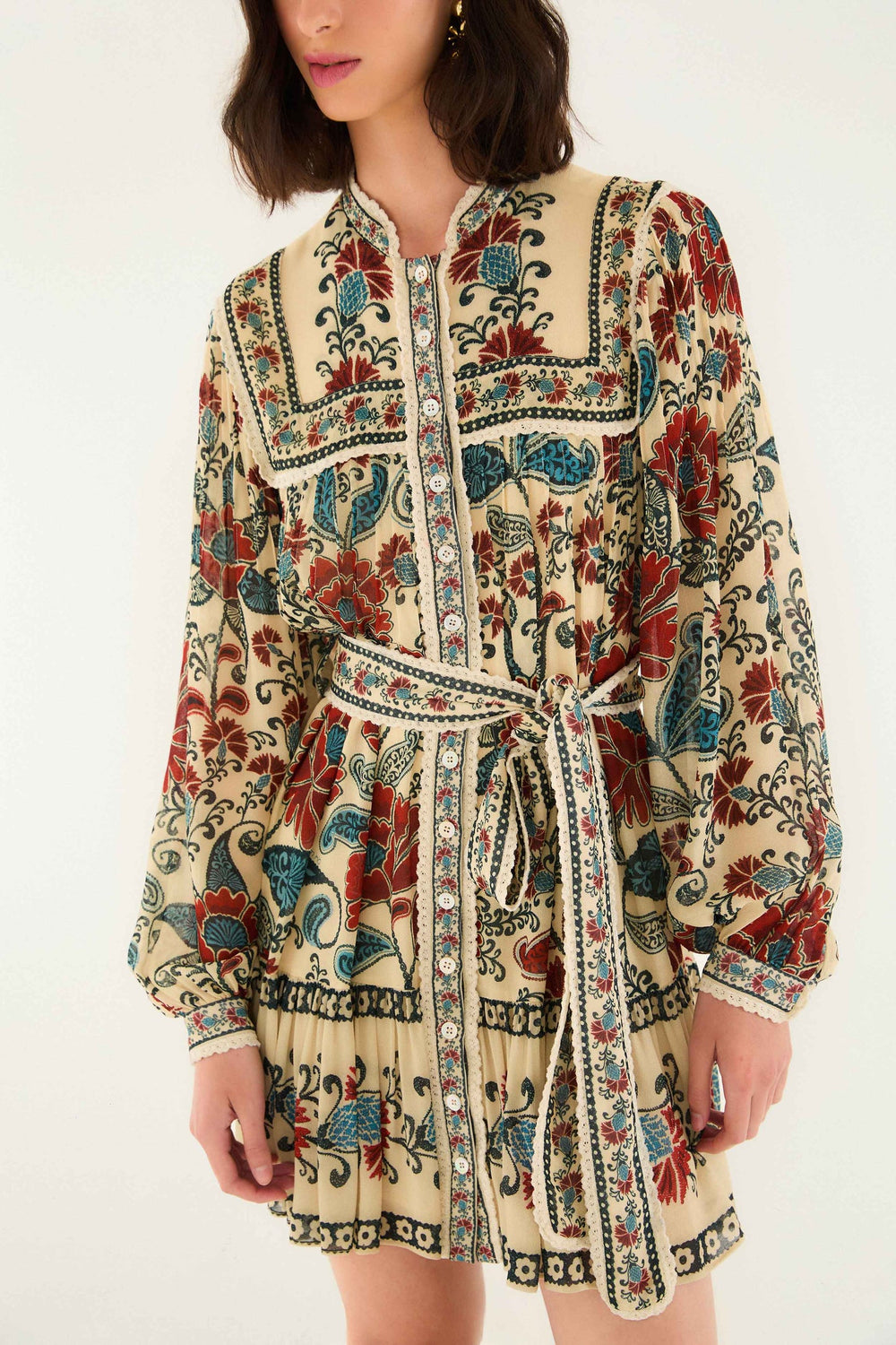 Sand Francesca Long Sleeve Mini Dress | FARM Rio | FARM Rio Online