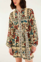 Sand Francesca Long Sleeve Mini Dress | FARM Rio | FARM Rio Online