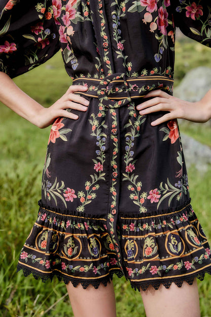 Black Belle Garden Lace Belted Mini Dress | FARM Rio | FARM Rio Discount