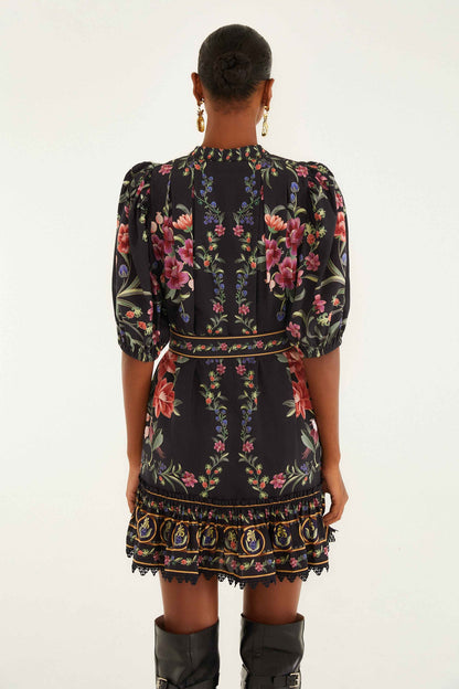 Black Belle Garden Lace Belted Mini Dress | FARM Rio | FARM Rio Discount