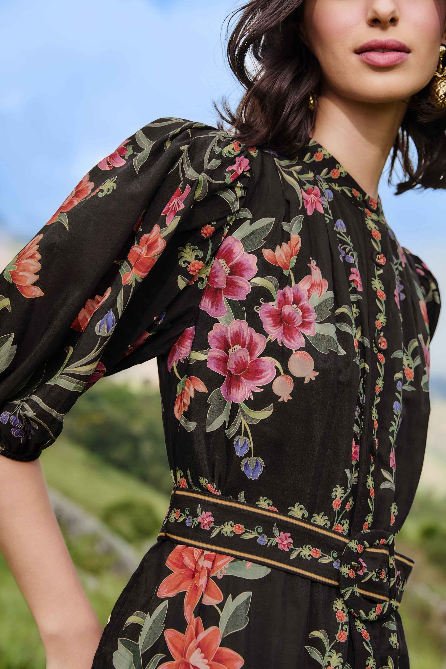 Black Belle Garden Lace Belted Mini Dress | FARM Rio | FARM Rio Discount
