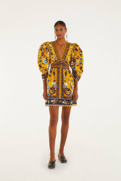 Yellow Flowering Garden Tree Mini Dress | FARM Rio | FARM Rio On Sale