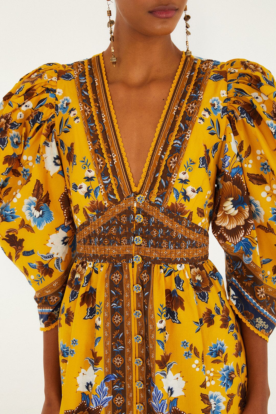 Yellow Flowering Garden Tree Mini Dress | FARM Rio | FARM Rio On Sale