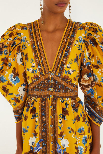Yellow Flowering Garden Tree Mini Dress | FARM Rio | FARM Rio On Sale