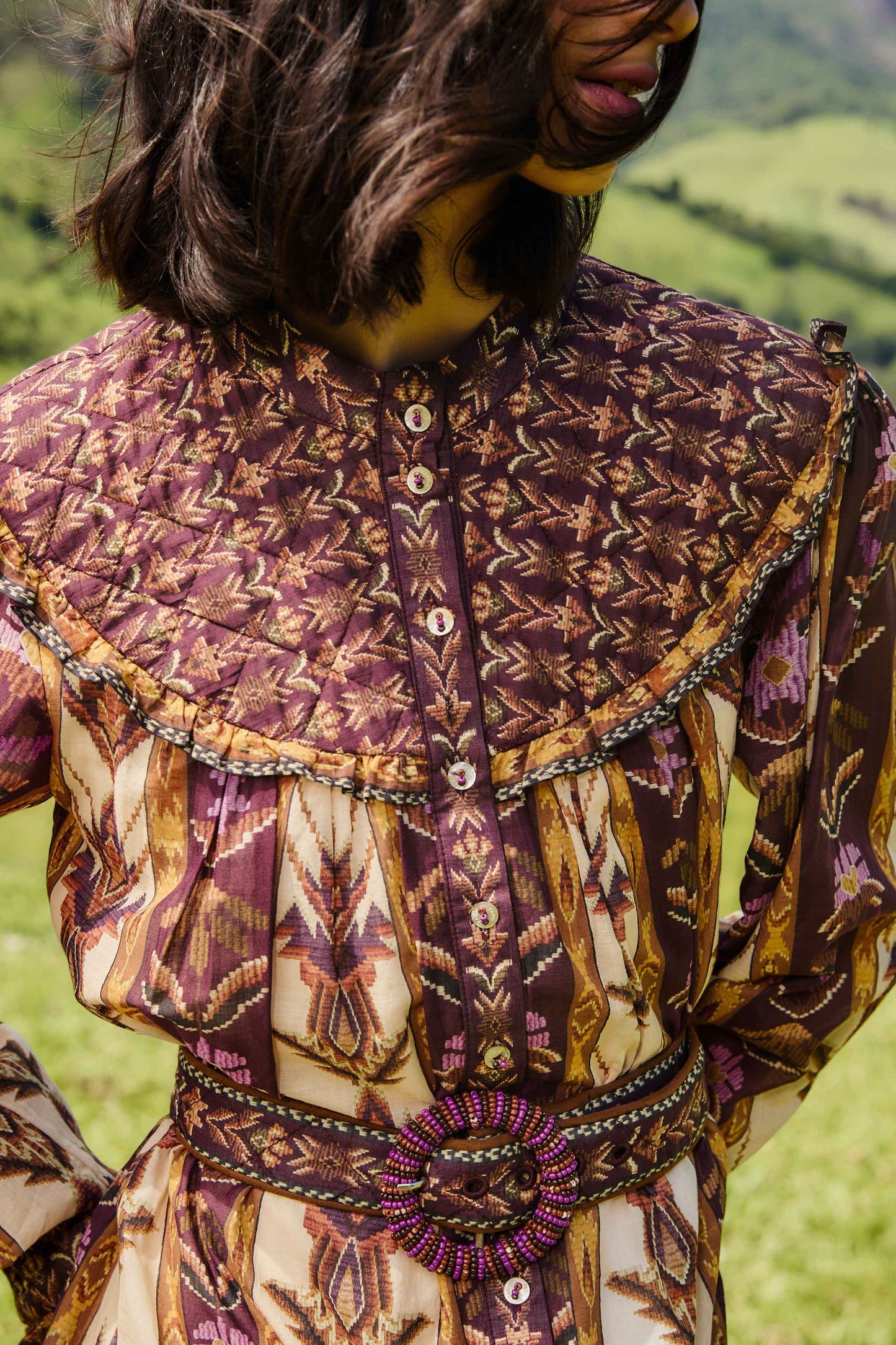 Sand Embroidered Tapestry Long Sleeve Mini Dress | FARM Rio | FARM Rio
