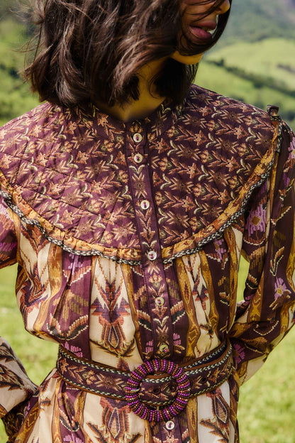 Sand Embroidered Tapestry Long Sleeve Mini Dress | FARM Rio | FARM Rio