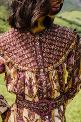 Sand Embroidered Tapestry Long Sleeve Mini Dress | FARM Rio | FARM Rio