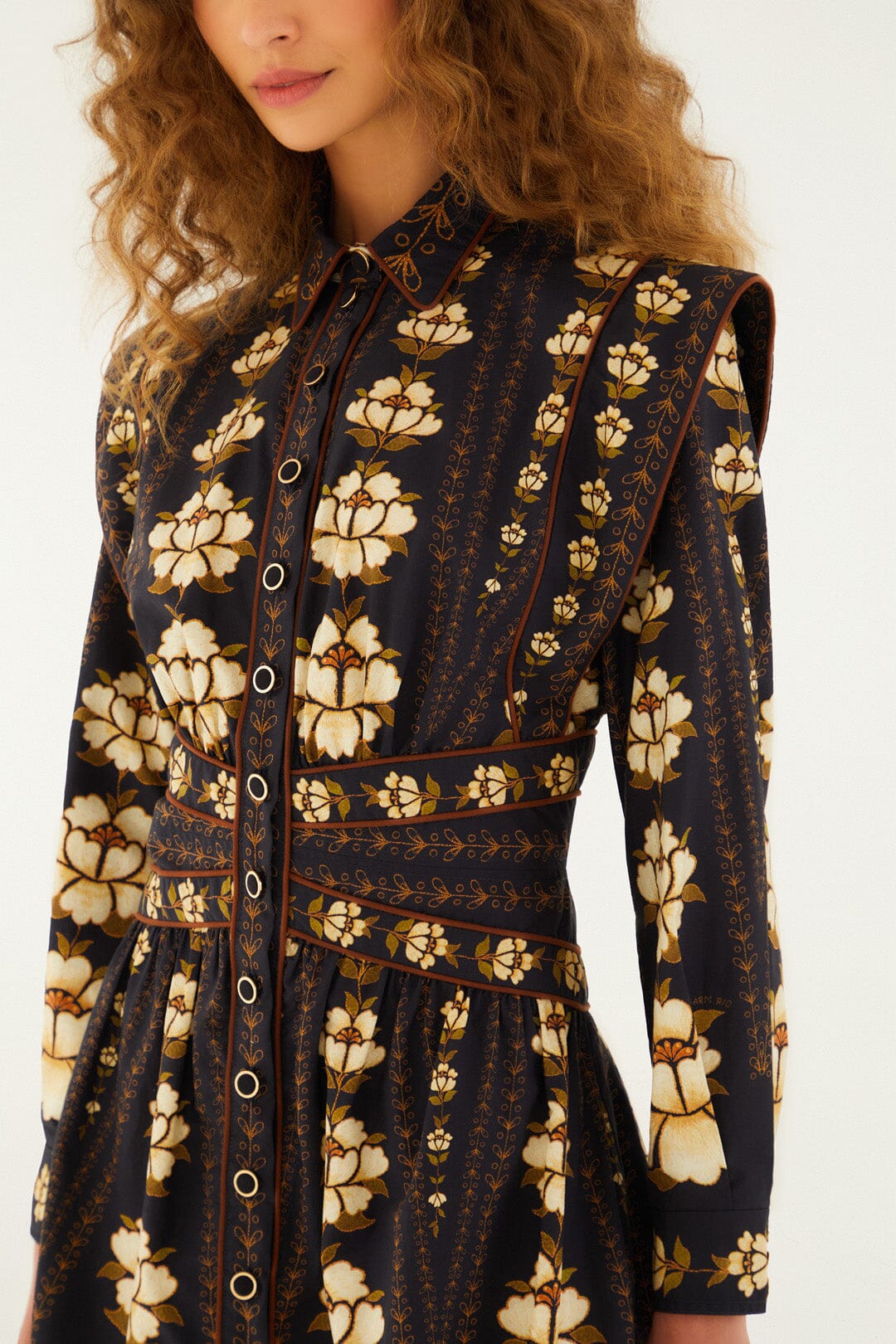 Black Embroidered Flowers Long Sleeve Organic Cotton Mini Dress | FARM Rio | FARM Rio On Sale