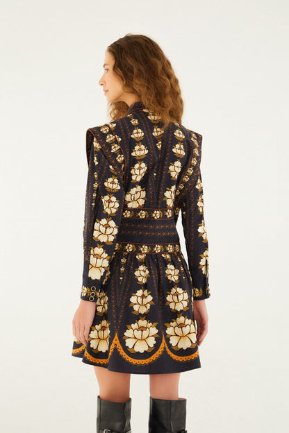 Black Embroidered Flowers Long Sleeve Organic Cotton Mini Dress | FARM Rio | FARM Rio On Sale
