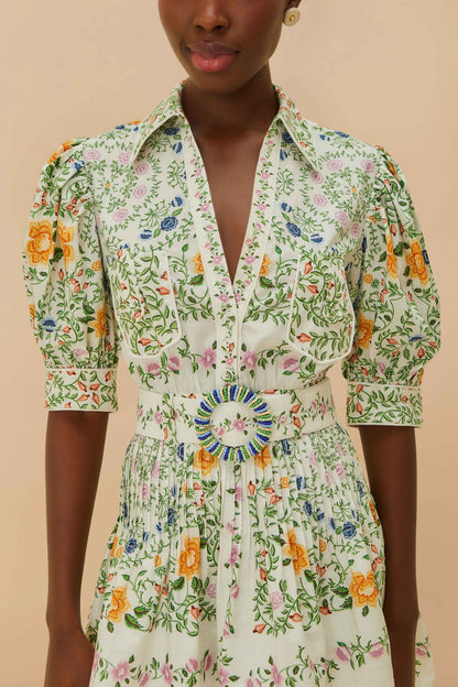Off-White Folk Floral Short Sleeve Mini Dress | FARM Rio Outlet