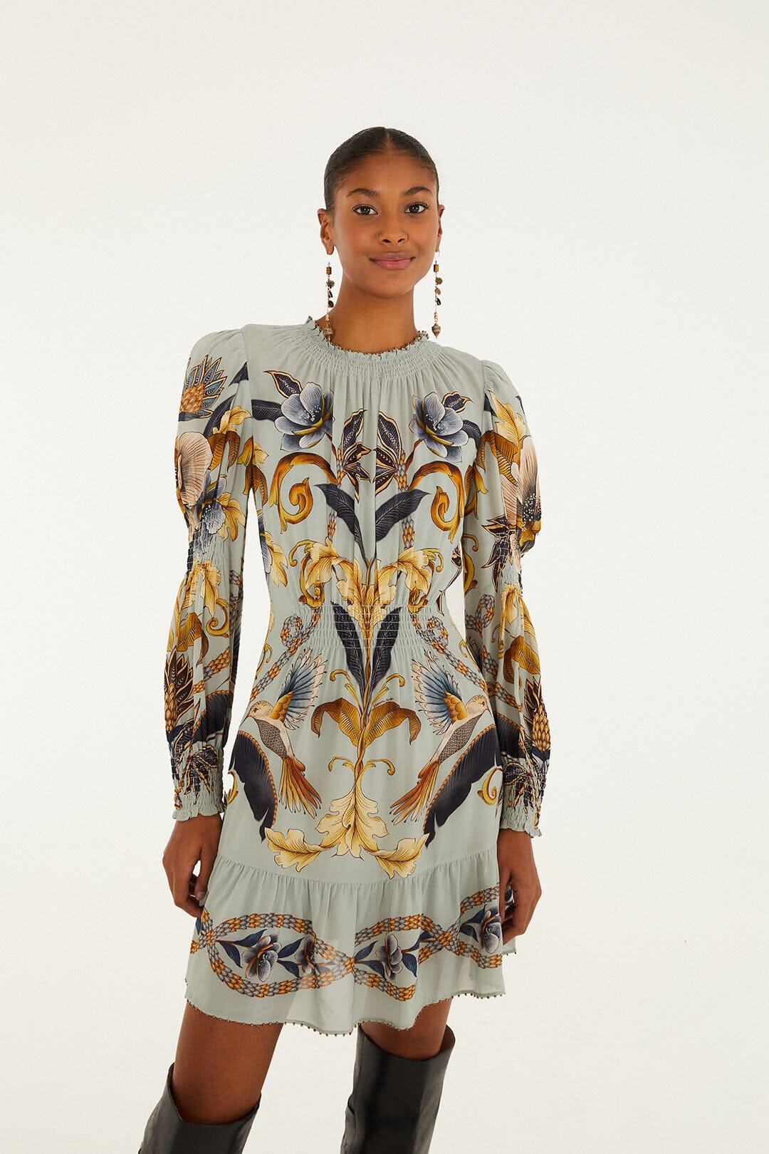 Blue Snake Garden Long Sleeve Mini Dress | FARM Rio | FARM Rio