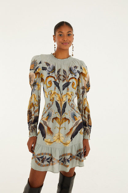 Blue Snake Garden Long Sleeve Mini Dress | FARM Rio | FARM Rio