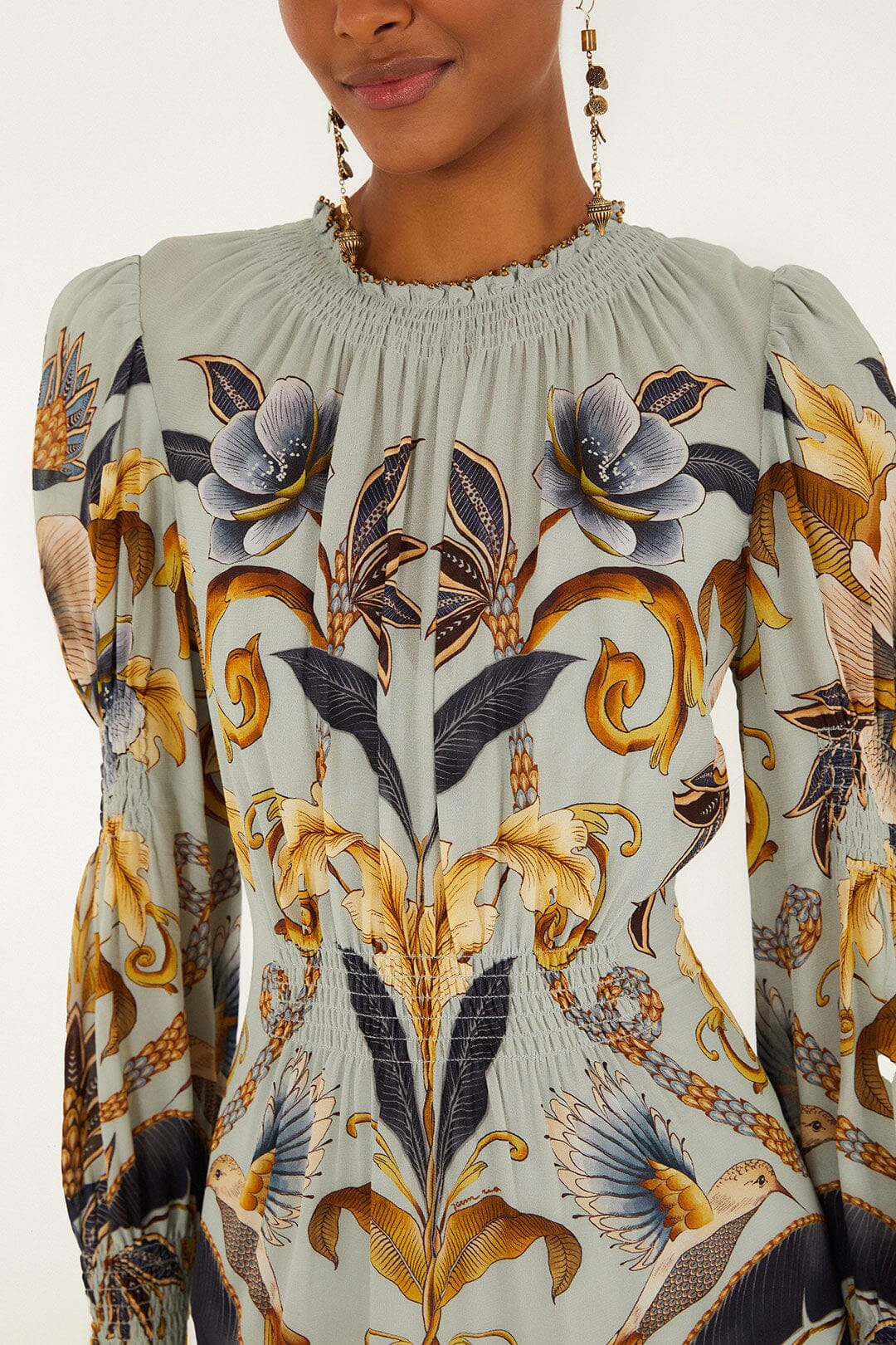 Blue Snake Garden Long Sleeve Mini Dress | FARM Rio | FARM Rio