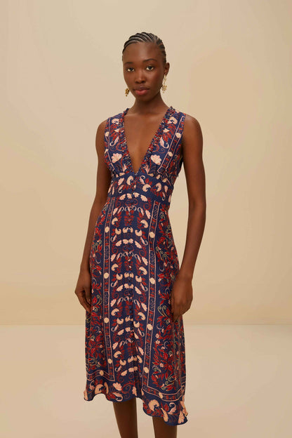 Blue Snake Garden Long Sleeve Mini Dress | FARM Rio US