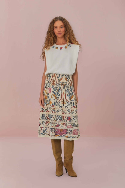 White Beaded Flowers T-Shirt | FARM Rio For Sale