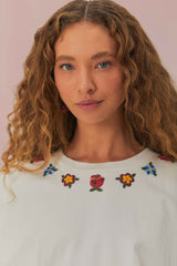 White Beaded Flowers T-Shirt | FARM Rio For Sale