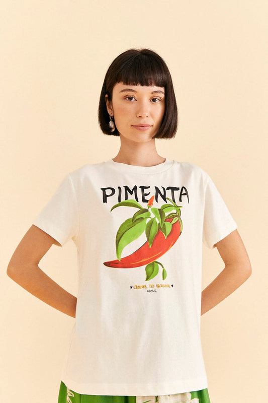 Off-White Peppers Organic Cotton T-shirt | FARM Rio Online