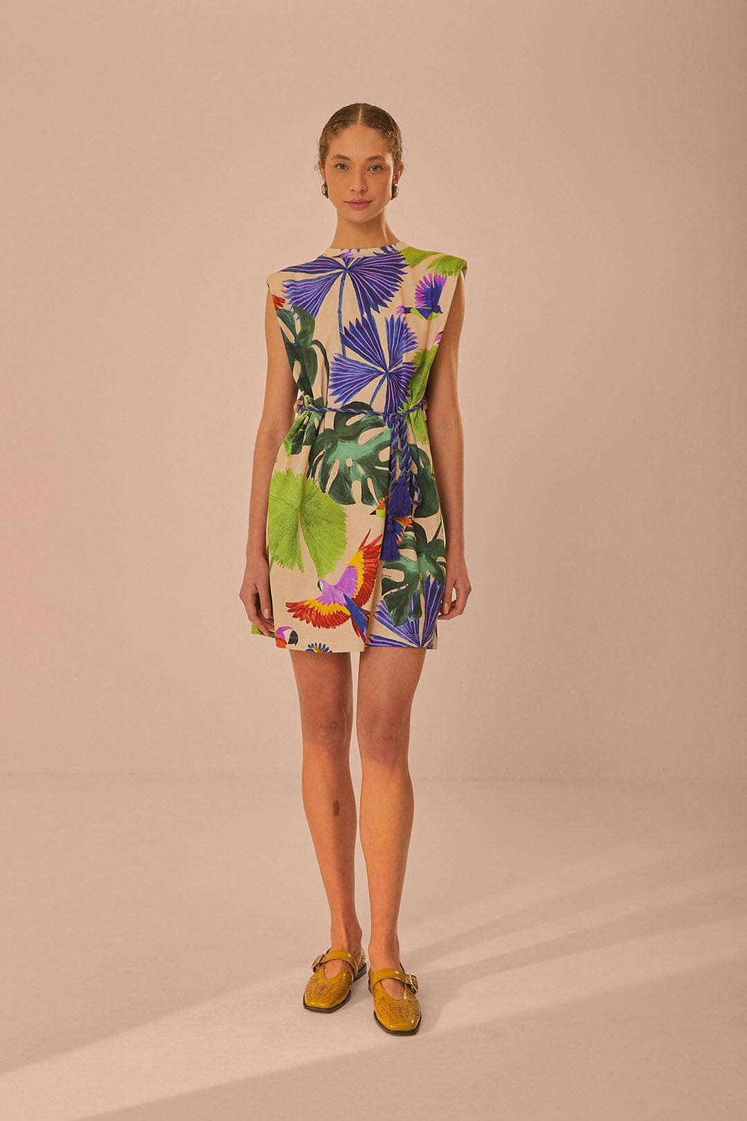 Sand Macaw Jungle Organic Cotton T-Shirt Dress | FARM Rio Discount