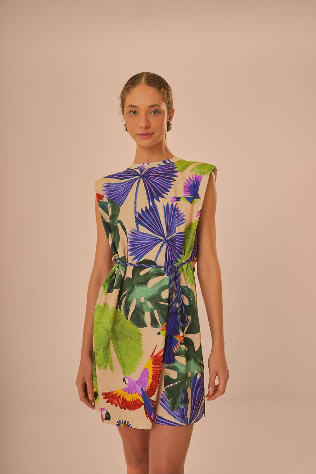 Sand Macaw Jungle Organic Cotton T-Shirt Dress | FARM Rio Discount