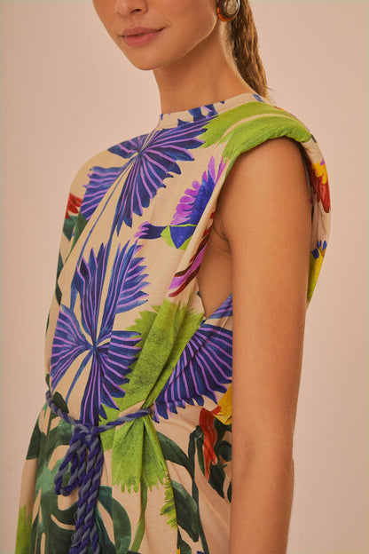 Sand Macaw Jungle Organic Cotton T-Shirt Dress | FARM Rio Discount