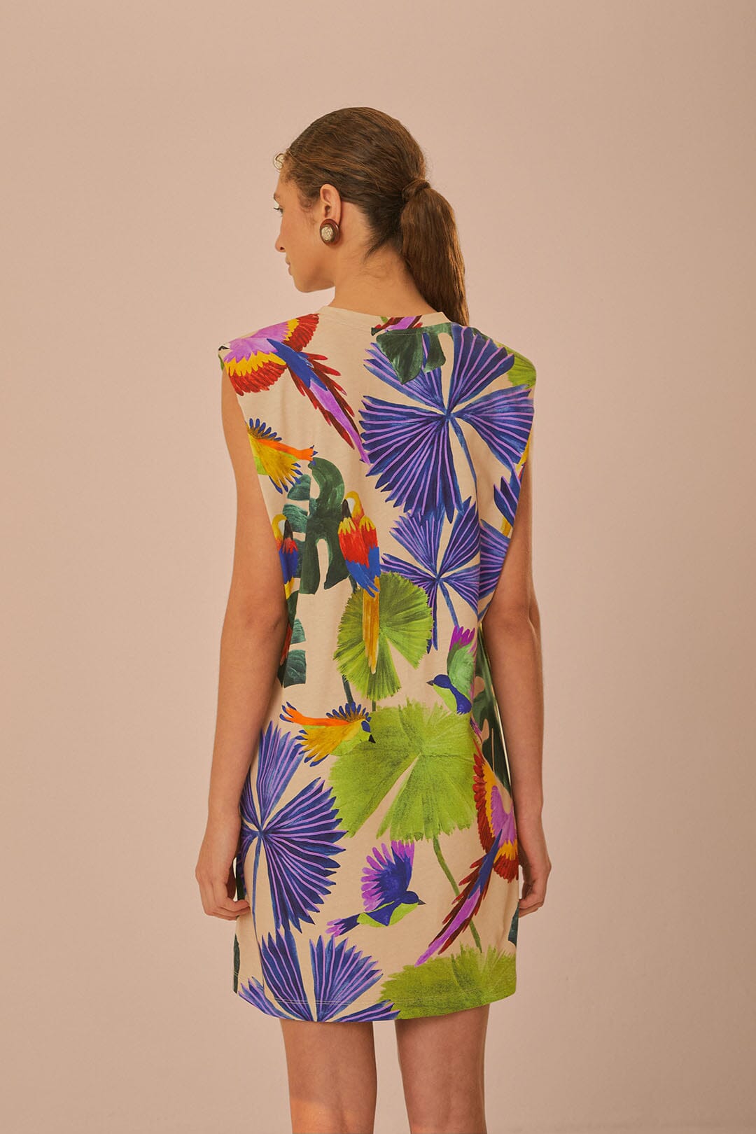 Sand Macaw Jungle Organic Cotton T-Shirt Dress | FARM Rio Discount