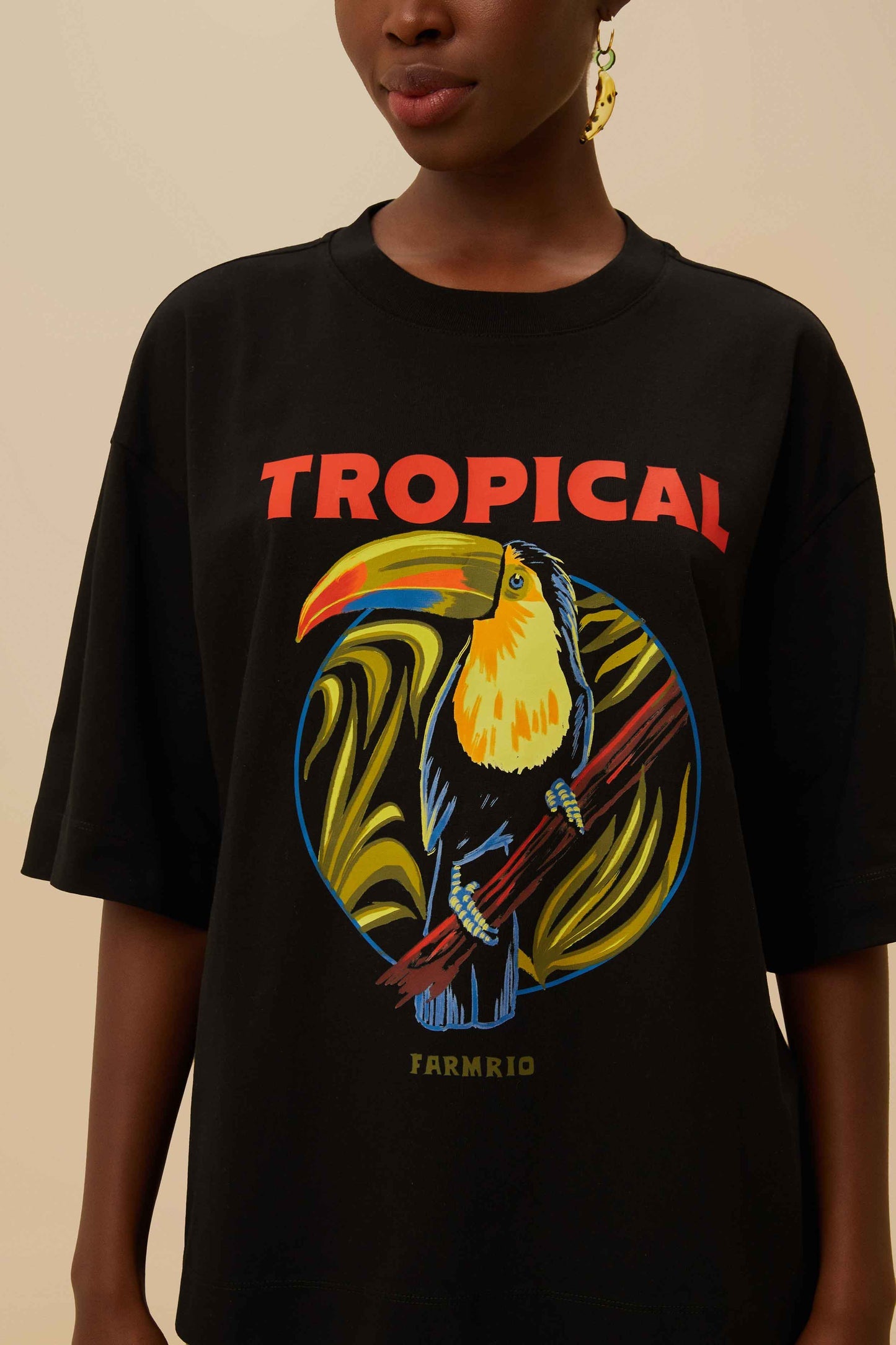 Black Tropical Organic Cotton T-Shirt | FARM Rio On Sale
