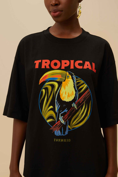 Black Tropical Organic Cotton T-Shirt | FARM Rio On Sale