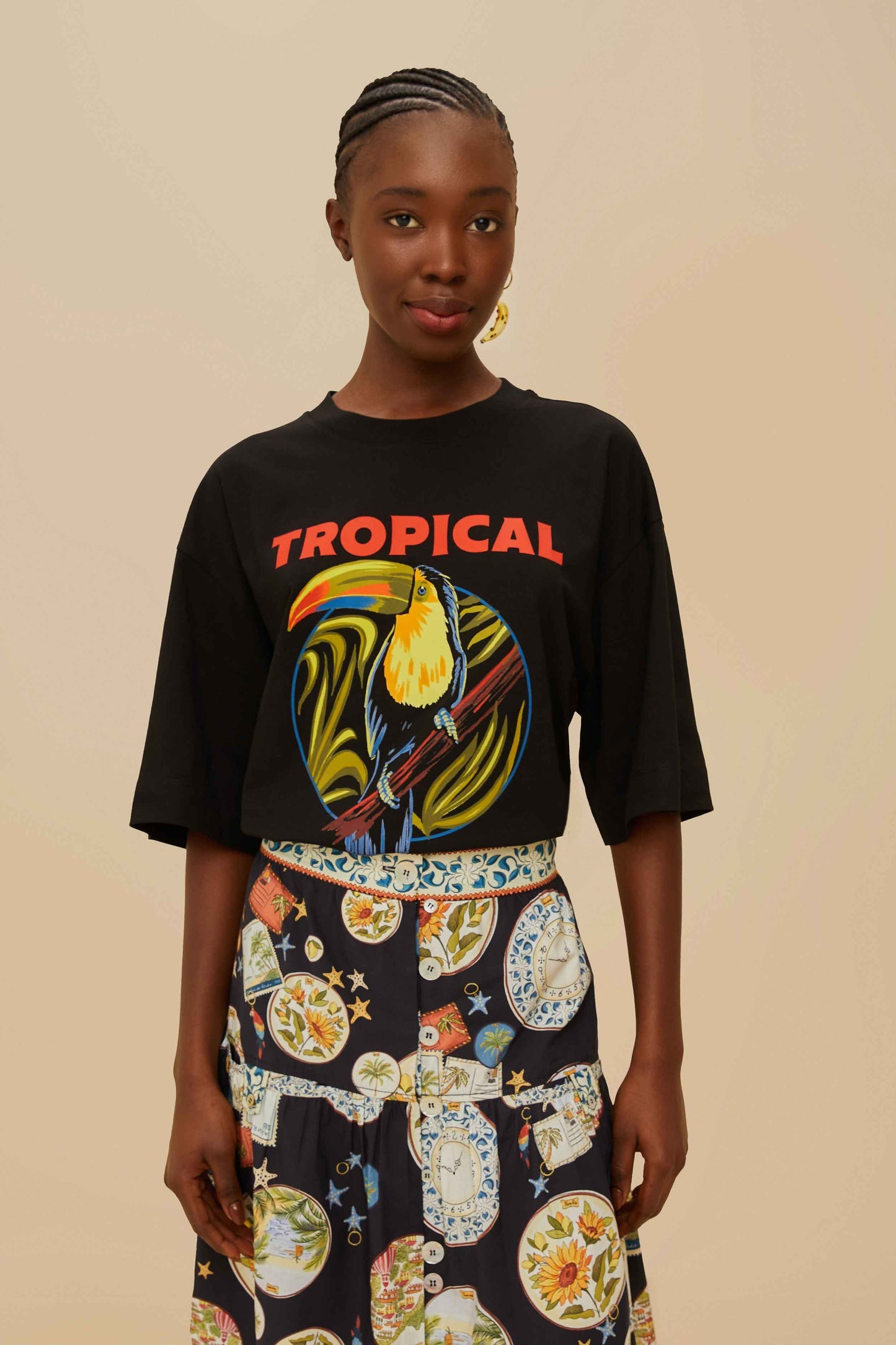 Black Tropical Organic Cotton T-Shirt | FARM Rio On Sale