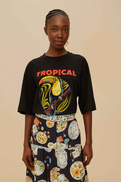 Black Tropical Organic Cotton T-Shirt | FARM Rio On Sale